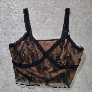 Romwe Camisole Top Large Brown Y2K Babydoll Dark Fairy Lace Layering Soft Grunge